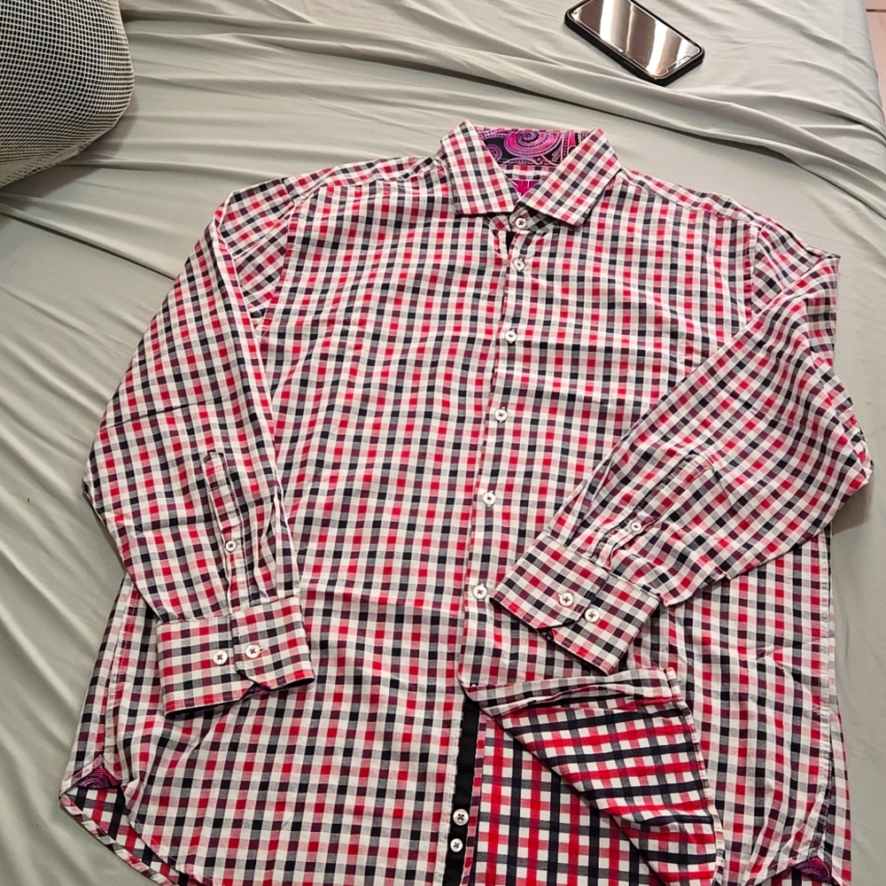 Michelson's London Long Sleeve Plaid Red Blue Button Front Dress Shirt Size XL